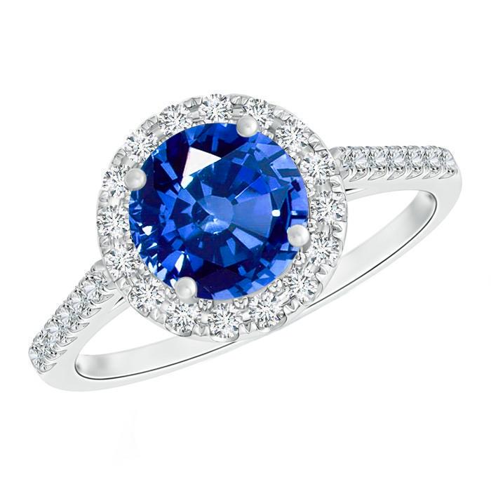36358 4 CT Ceylon Sapphire & Diamonds Ring, 14K White Gold - Size 6.5