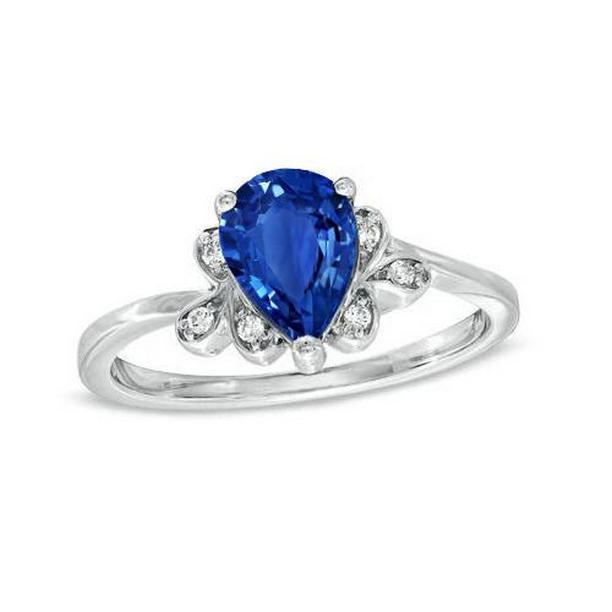 36424 Pear Cut Sri Lankan Sapphire Diamonds 1.80 CT Ring, 14K White Gold - Size 6.5