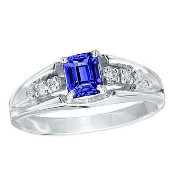 Picture of Harry Chad Enterprises 36443 Emerald Cut Ceylon Sapphire with Round Diamonds 1.30 CT Ring&#44; Size 6.5