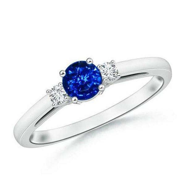36450 2.70 CT Blue Sapphire & Diamonds Three Stone Ring, 14K Gold - Size 6.5