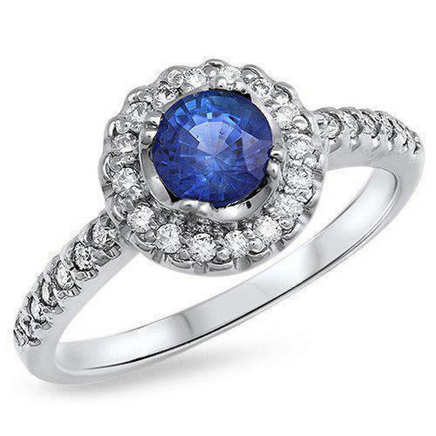 36486 1.60 CT Sri Lanka Blue Sapphire & White Gold Diamond Ring, Size 6.5