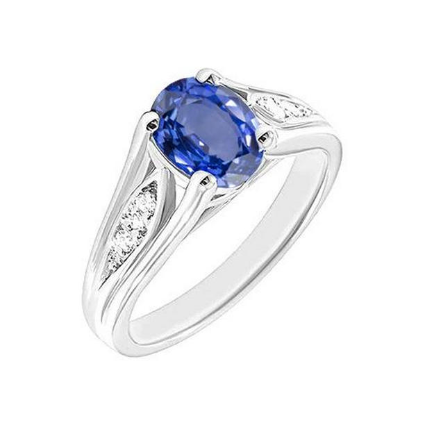 Picture of Harry Chad Enterprises 36492 1.50 CT Blue Oval Sapphire & Round Diamond Ring&#44; 14K Gold - Size 6.5