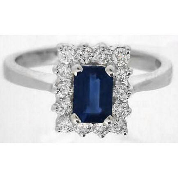 36511 2 CT Emerald Ceylon Sapphire & Diamond Ring, 14K White Gold - Size 6.5