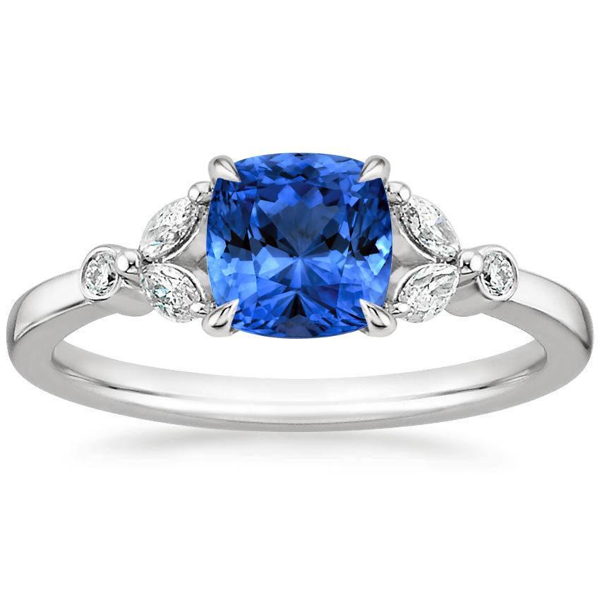 Ceylon Sapphire with Diamonds 2.70 CT Ring, 14K White Gold - Size 6.5