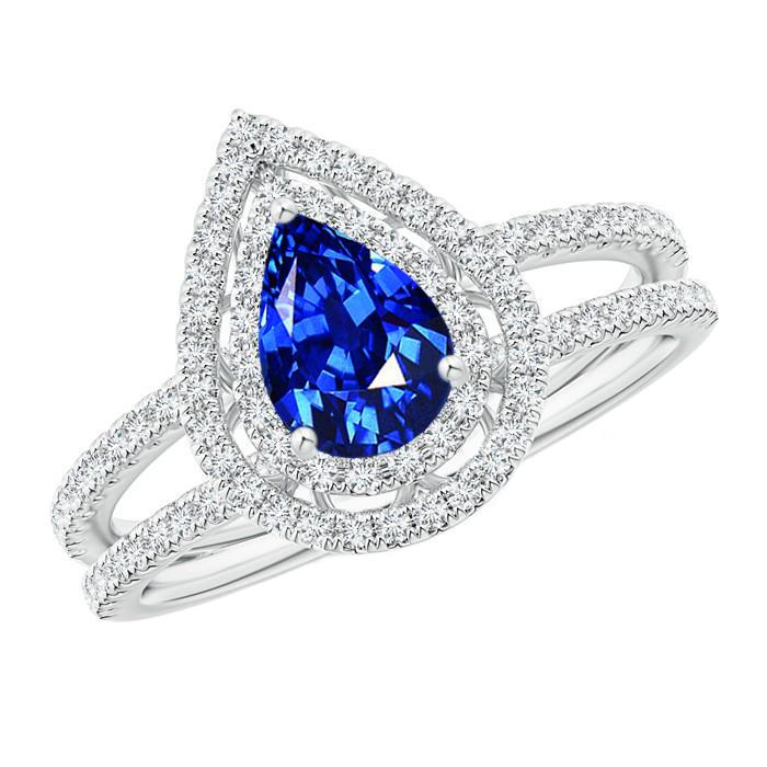Picture of Harry Chad Enterprises 36534 Pear & Round Cut 4.90 CT Ceylon Sapphire Diamonds Ring&#44; Size 6.5