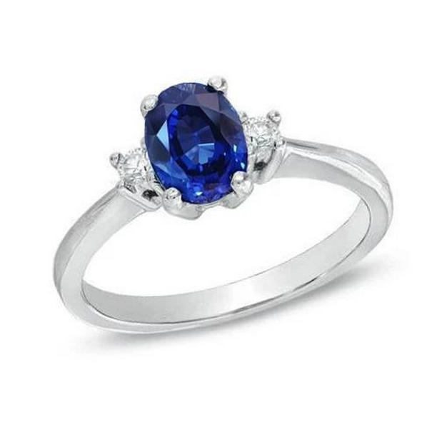 36576 1.70 CT Ceylon Sapphire Diamonds Ring, 14K White Gold - Size 6.5