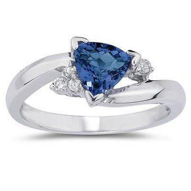 36642 Trillion Cut Sri Lanka Sapphire & Round Cut Diamonds 2.30 CT Ring, Size 6.5