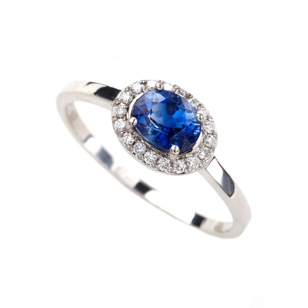 36689 2.40 CT Oval Ceylon Sapphire & Diamond Ring, 14K White Gold - Size 6.5