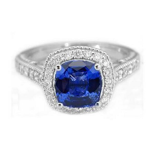 36704 3.70 CT Ceylon Blue Sapphire Diamond Ring, 14K White Gold - Size 6.5