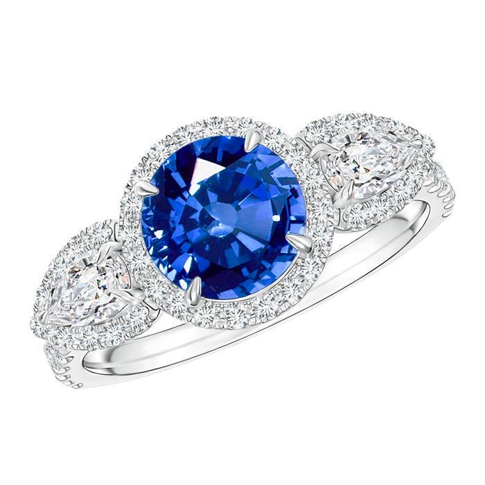 36711 5.30 CT Pear & Round Ceylon Sapphire Diamonds Ring, 14K White Gold - Size 6.5