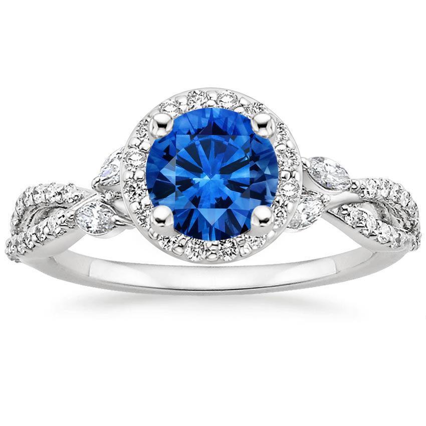 Picture of Harry Chad Enterprises 36718 Round & Marquise Cut 3.90 CT Ceylon Sapphire Diamonds Ring&#44; 14K Gold - Size 6.5