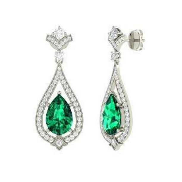 Picture of Harry Chad Enterprises 40469 4.84 CT Green Emerald with Diamonds Earrings&#44; 14K White Gold