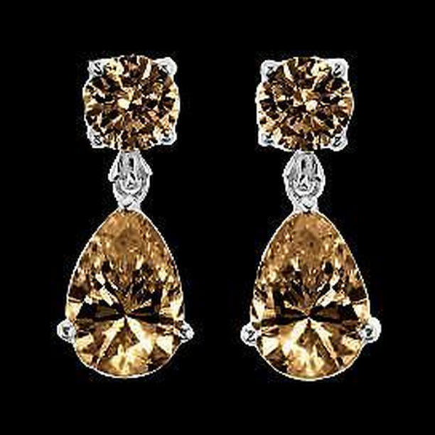 Picture of Harry Chad Enterprises 40573 2.50 CT Brown Pear & Round Diamonds Dangle Earrings
