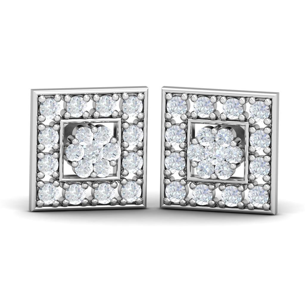 41590 1.9 CT Round Cut Diamond Stud Halo Earring, White Gold