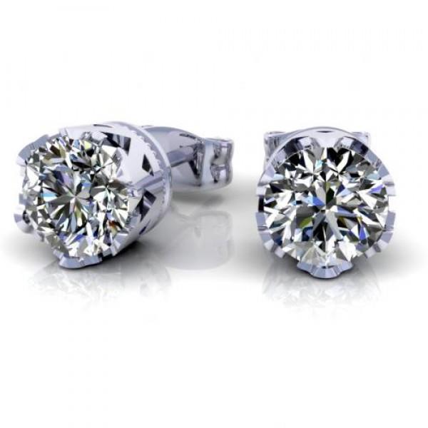41596 1 CT Round Cut Diamond Stud Earring, 14K White Gold