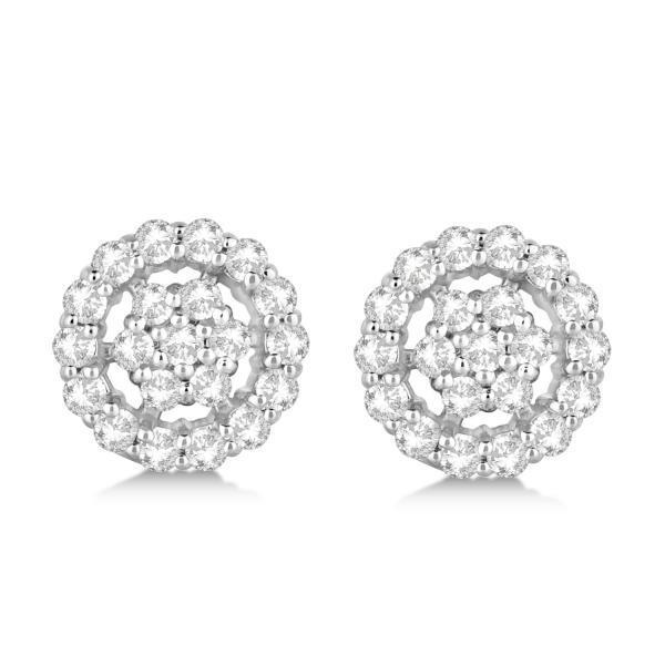 41599 2.95 CT Round Cut Diamond Halo Pave Set Stud Earring