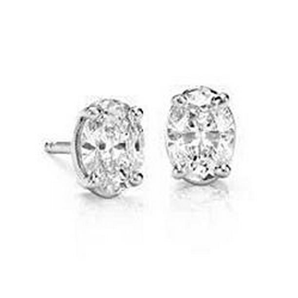 41608 1 CT Oval Cut Diamond Stud Earring, 14K White Gold