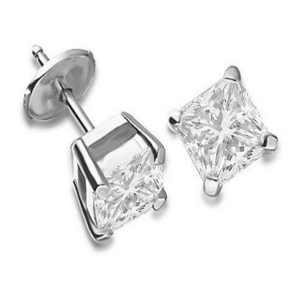 41661 1.50 CT Princess Diamond Stud Earrings, 14K White Gold