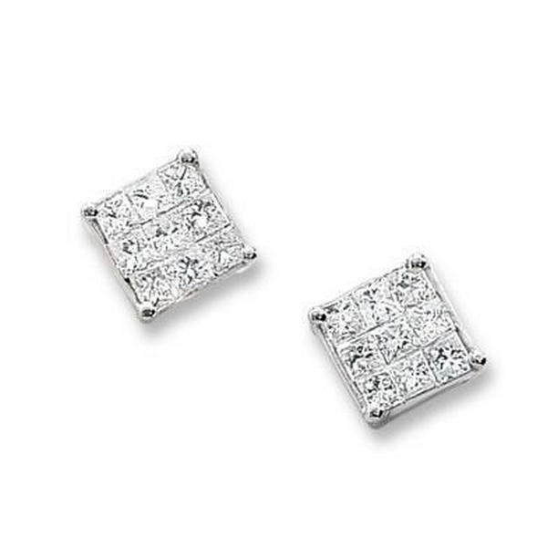 41666 1.80 CT Princess Diamond Stud Earring, 14K White Gold
