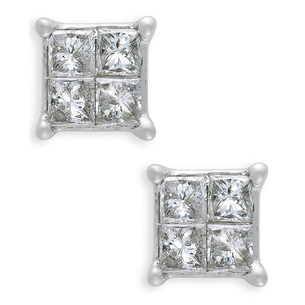 41677 2 CT Princess Cut Diamond Stud Earring, 14K White Gold