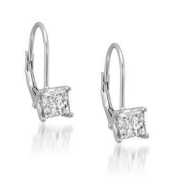 1 CT Princess Cut Solitaire Diamond Leverback Earring