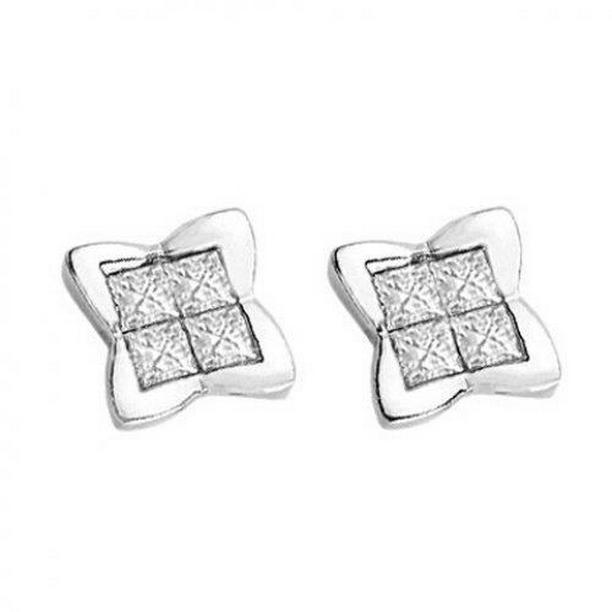 41687 2.40 CT Princess Cut White Diamond Post Earring