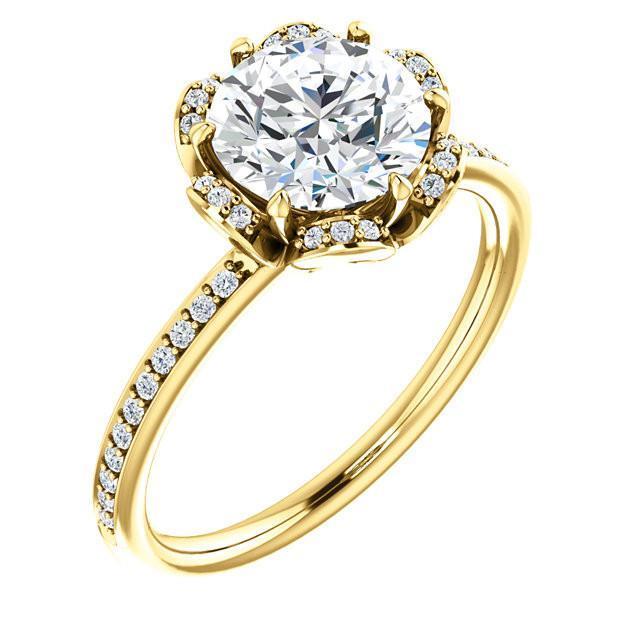 4169 Flower Style 1.71 CT Round Diamond Engagement Halo Ring, 14K Yellow Gold - Size 6.5