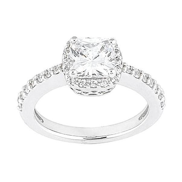 2.01 CT Halo Cushion Center Diamond Engagement Ring, 18K White Gold - Size 6.5