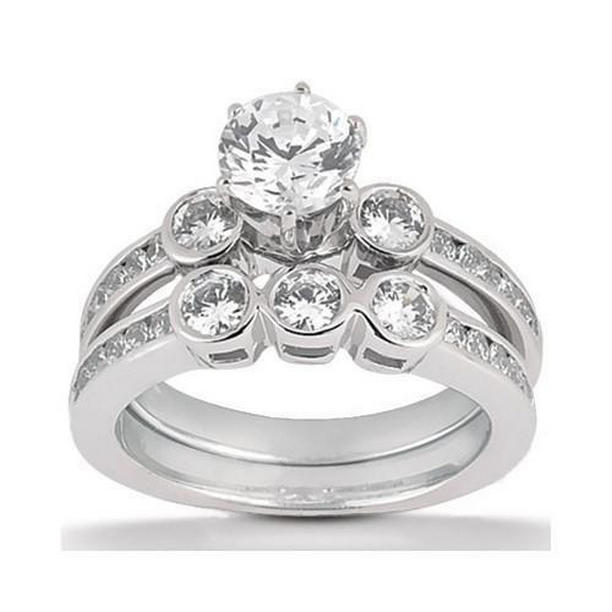 Diamond Set 1.85 CT White Gold Engagement Fancy Ring, Size 6.5