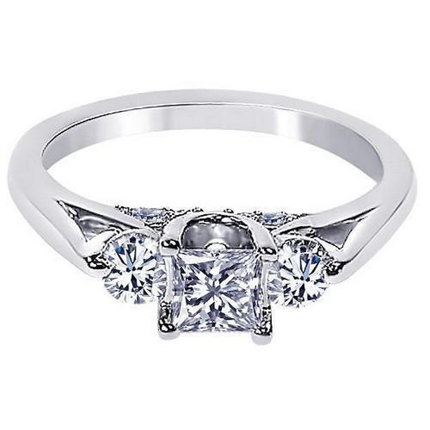 11904 1.35 CT Diamond 3 Stone Style Engagement Ring, 14K White Gold - Size 6.5