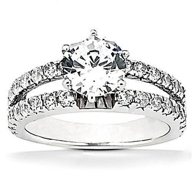 11967 2.50 CT Diamond Split Shank Prong Setting Engagement Ring, 14K White Gold - Size 6.5