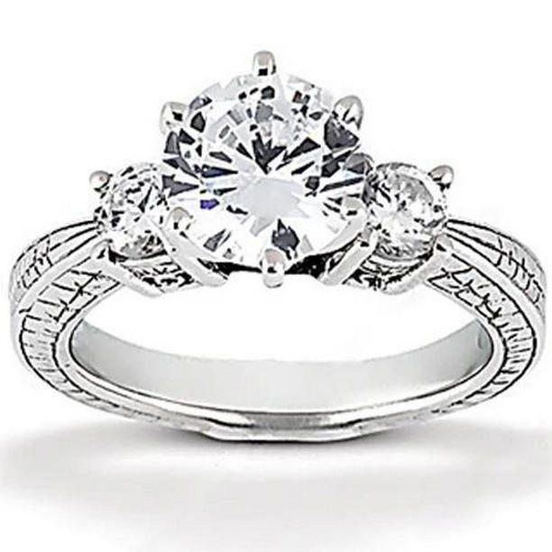 11996 1.05 CT Diamond Three Stone Engagement Antique Style Ring, White Gold - Size 6.5