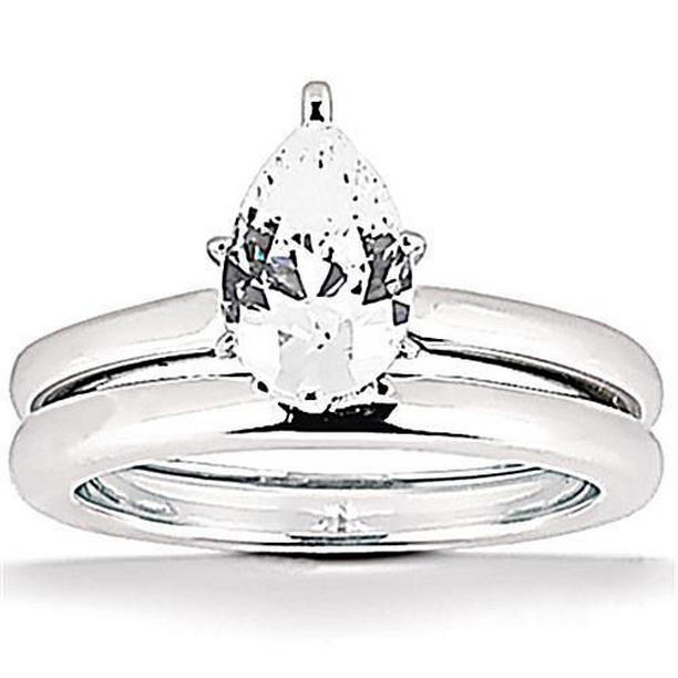 2 CT Diamond Pear Cut Engagement Band Set Gold Ring, Size 6.5