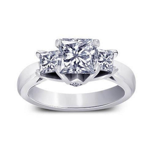 12071 1.70 CT Three Stone Style Princess Diamond Anniversary Ring, Size 6.5