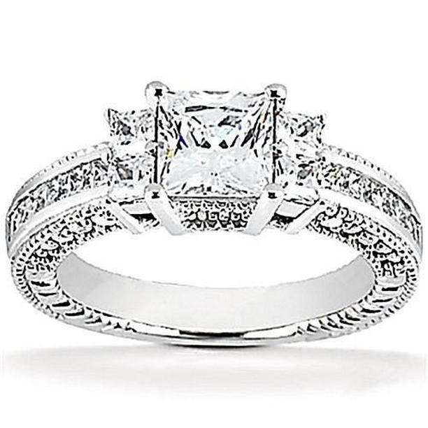 Picture of Harry Chad Enterprises 12117 2.62 CT Princess Cut Diamond White Gold Solitaire Ring with Accents, Size 6.5