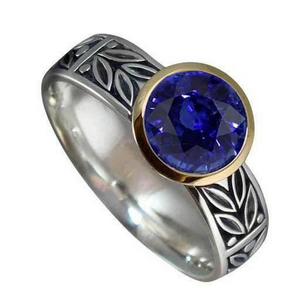 Picture of Harry Chad Enterprises 12263 2 CT Round Tanzanite AAA Antique Style Solitaire Ring&#44; Size 6.5