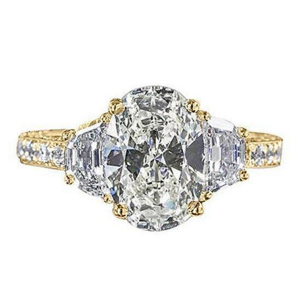Picture of Harry Chad Enterprises 19520 4.51 CT Oval Diamond 3 Stone Style Yellow Gold Engagement Ring&#44; Size 6.5