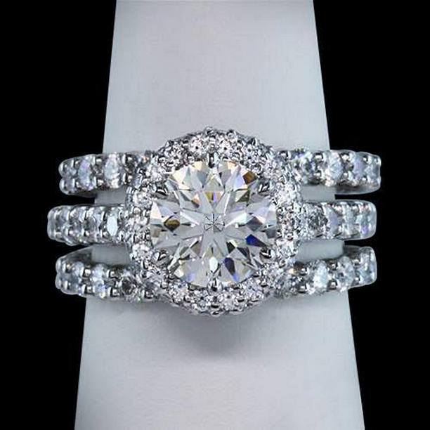 19627 2.76 CT Round Diamond Womens 3 Row Anniversary Ring, 14K White Gold - Size 6.5