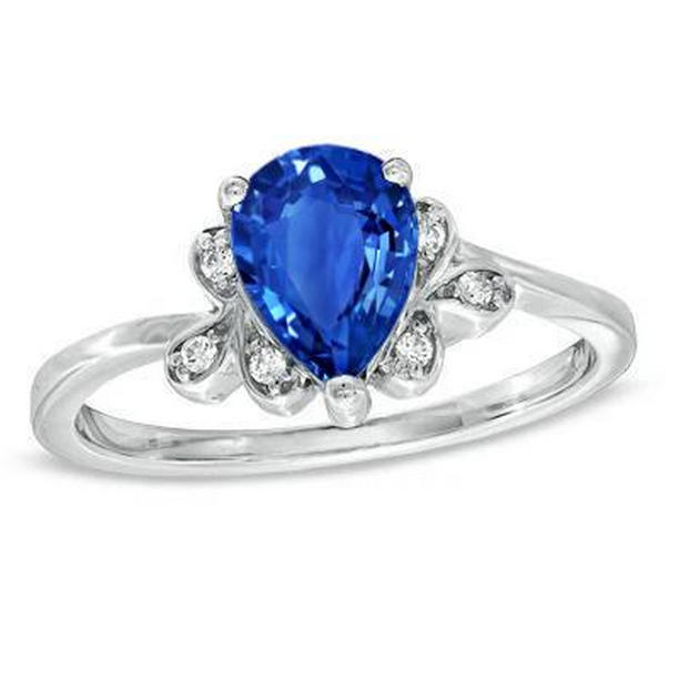2.30 CT Ceylon Sapphire & Diamond Ring, 14K White Gold - Size 6.5