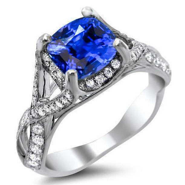 25841 4.50 CT Sri Lankan Sapphire with Diamonds Ring, 14K White Gold - Size 6.5