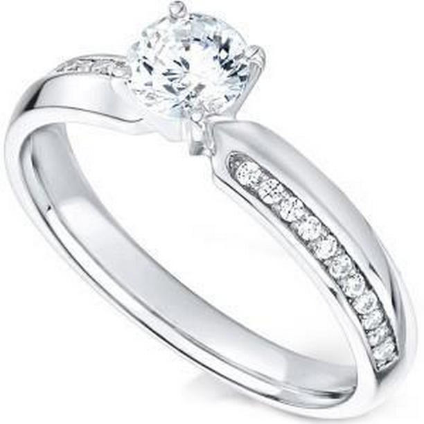 26345 2.40 CT 14K White Gold Solitaire with Accent Diamonds Ring, Size 6.5