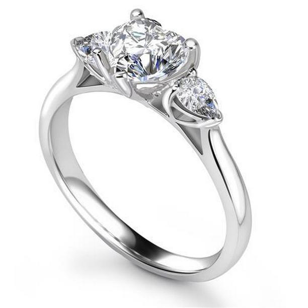 26366 3 Stone Style 2 CT Diamonds Engagement Ring, 14K White Gold - Size 6.5