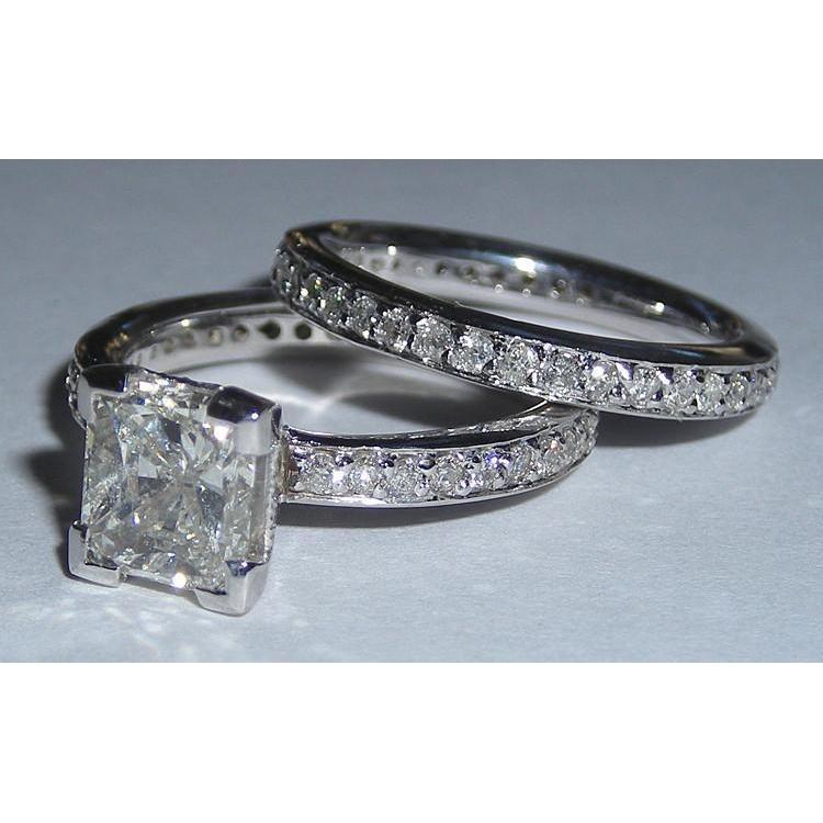 3142 3.51 CT Diamond Fancy Engagement Ring Set, White Gold - Size 6.5