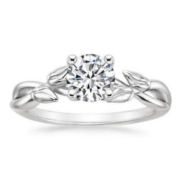 Picture of Harry Chad Enterprises 31427 1.51 CT Solitaire Round Diamond Leaf Style Shank Engagement Ring, Size 6.5