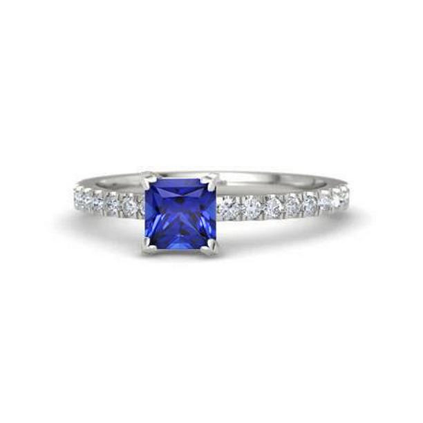31553 1.90 CT Sri Lanka Blue Sapphire Diamond Engagement Ring, 14K White Gold - Size 6.5
