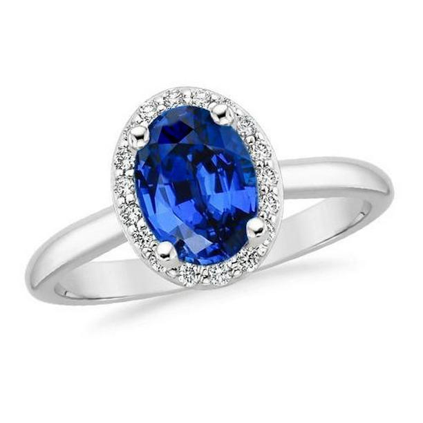 31659 2.80 CT Oval & Round Cut Ceylon Sapphire with Diamond Ring, 14K White Gold - Size 6.5