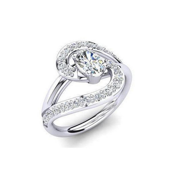 31673 2 CT Oval & Round Cut Diamond Twisted Shank Engagement Ring, 14K White Gold - Size 6.5