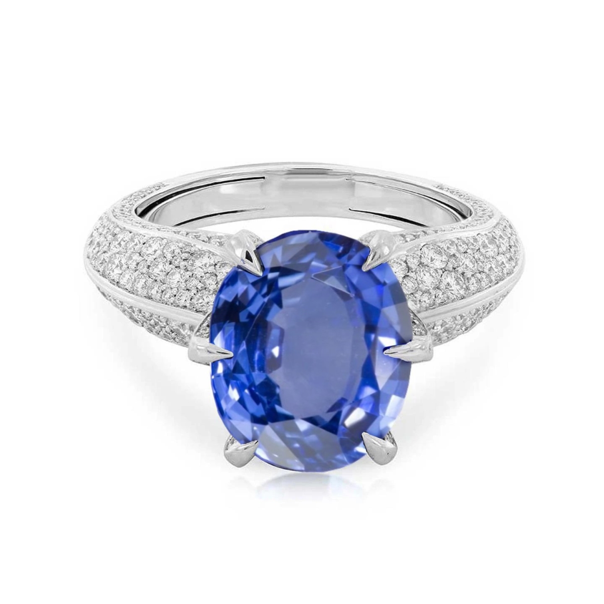 31696 3 CT Oval Cut Ceylon Sapphire Diamond 14K White Gold Wedding Ring, Size 6.5