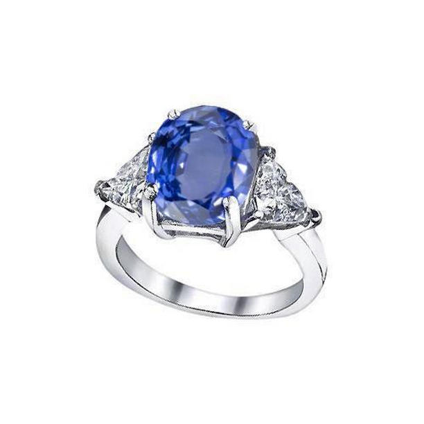 Picture of Harry Chad Enterprises 31704 6.01 CT Oval Sri Lanka Sapphire Trillion Diamonds 3 Stone Ring&#44; Size 6.5