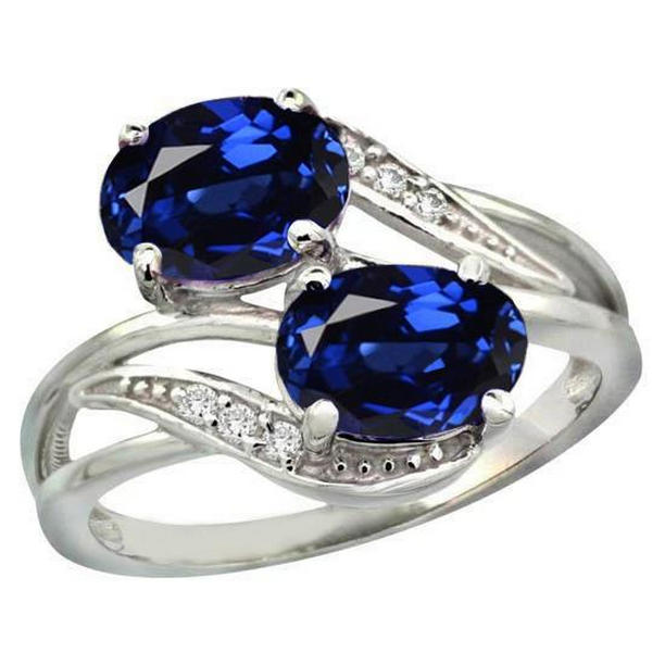Picture of Harry Chad Enterprises 36842 4.50 CT Toi et Moi Antique Style Oval Sri Lankan Sapphire Diamond Ring&#44; Size 6.5